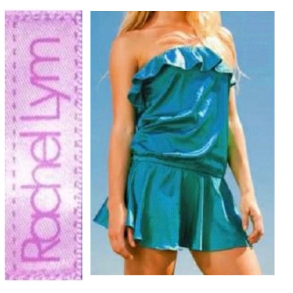 🦜 RACHEL LYM Luxurious Turquoise Minidress Cover-Up NWT $120 S
